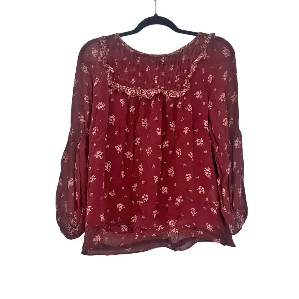 Joie Andrielle Prairie 100% Silk Long Sleeve Floral Blouse Women's Size M